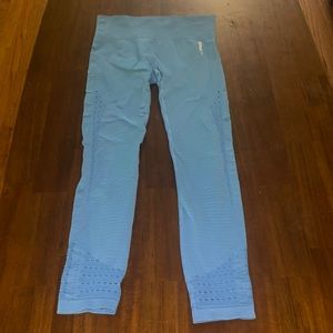 Gymshark ladies pale blue athletic pants with Eyelet trim.